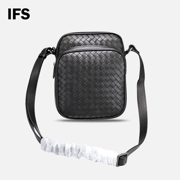 Bolso bandolera de cuero genuino clásico tejido a mano para hombre, informal, de negocios, de gama alta, cuadrado, negro, adecuado para regalos de cumpleaños y aniversarios