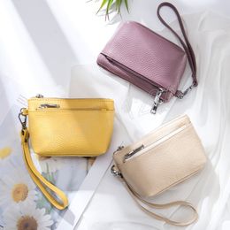 Bolso de mano de cuero genuino para mujer, billetera con doble cremallera, bolsos de mano de moda, billeteras de regalo de cumpleaños de estilo informal para amigas