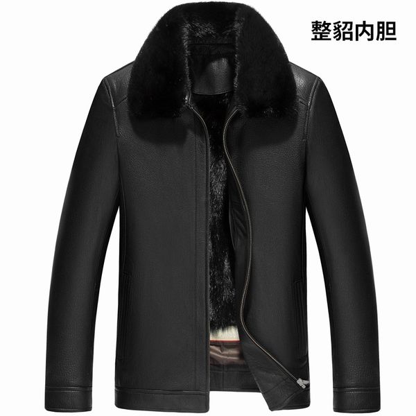 Manteau en cuir véritable véritable fourrure de vison veste intérieure hommes vestes d'hiver imperméables coupe-vent grande taille vêtements masculins L-XXXXL