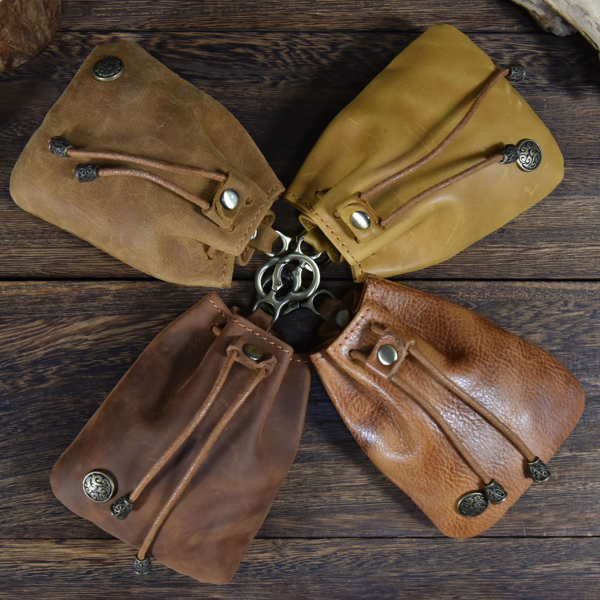 Genuine Leather Coin Purse For Men Male Vintage Original Cowhide Small Drawstring Bag Coin Pouch Key Card Holder Keychain Wallet