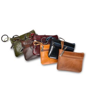 Porte-monnaie en cuir véritable unisexe pochette à fermeture éclair porte-monnaie porte-clés poche hommes femmes porte-cartes portefeuille court multifonctionnel