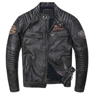 Véritable cuir de vachette Biker gris mince nouvel homme vêtements moto manteau veste vestes Vintage hommes naturel Cool