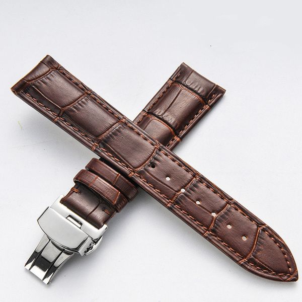 Bracelet en cuir de crocodile véritable pour Apple Watch Ultra Series 8 7 6 5 4 SE Bracelet à boucle papillon en acier inoxydable 44mm 45mm 49mm