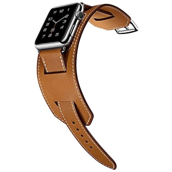 Bracelet manchette en cuir véritable pour montre Apple Ultra 49mm 44mm 40mm 38mm 42mm Bracelets de luxe iwatch band Seires 8 7 6 SE 5 4 3 Bracelet de montre en métal boucle classique
