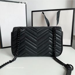 Véritable cuir Designer femmes sac à main sac à main pochette portefeuille sacs à bandoulière femme dames mode luxe haute qualité chaîne noire 22 cm 26 cm