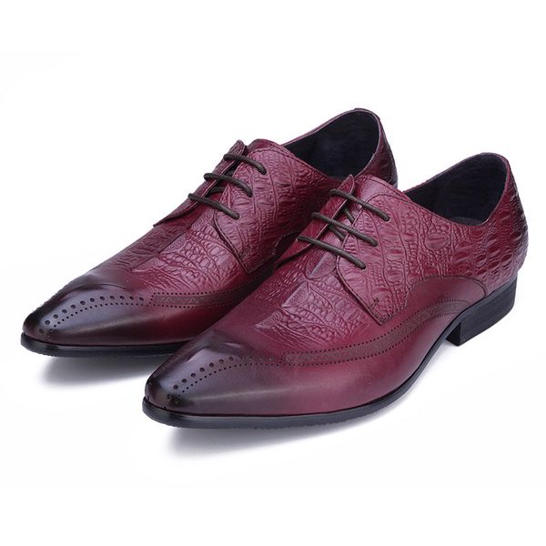 Zapatos de vestir de cuero genuino Boss Business Office Lace Up Alligator Embssed Gentleman Formal Tuxeod Shoes Social Suit Shoes H41