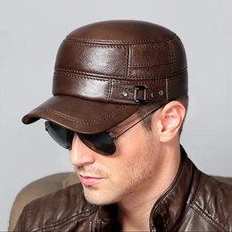 Véritage en cuir première couche Capes de vache Cap Homme Caps plats Caps armée Military Hat Elegant Man Baseball Cap britannique British Vintage Réglable 240323