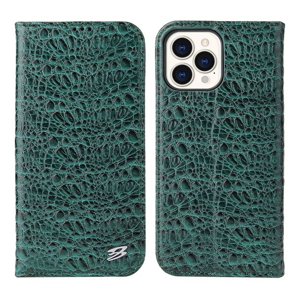 Flip de cuero Genuine Flip Vogue Case para iPhone 14 13 12 11 Pro Max Samsung Galaxy S23 Ultra S22 Plus S21 S20 Ranuras duales Slots Crocodile Impresión Billet