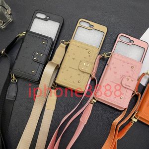 Étui portefeuille à rabat en cuir véritable pour Samsung Galaxy S23 Ultra S22 Plus Designer Apple Case Porte-carte iPhone 15 14 Pro Max 13 12 11 14Plus Marque Mobile Cover Lanyard