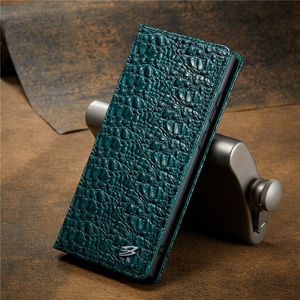 Coque en cuir véritable Folio Vogue pour iPhone 14 13 12 11 Pro Max Samsung Galaxy S23 Ultra S22 Plus S21 S20 Double fentes pour cartes Crocodile Pattern Wallet Bracket Shell