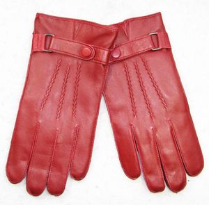 Gants en cuir authentiques mode masculine gants de peau de mouton simples homme rouge hiver plus velours épaissis!