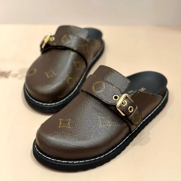 Véritable cuir demi-pantoufles sandales glissades hommes bostons cozy confort slog plat sliders de luxe piscine d'été femme extérieur concepteur de chaussures décontractées slogs mulet house