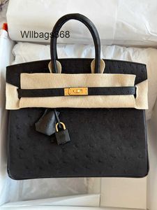 Sac à main en cuir véritable Bk L Sac en cuir d’autruche sud-africain fait à la main Sac femme 25/30/35 Sac à main en cuir véritable