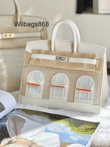 Sac à main en cuir véritable Bk L Sac de maison blanche fait à la main Américain Crocodile Skin Patchwork Togo Sac en cuir Femmes Véritable Cuir Petit sac à main