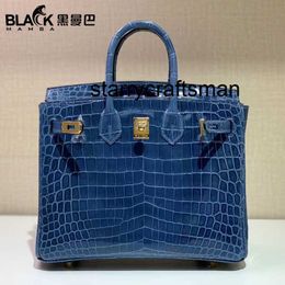 Echt lederen handtas LL zwart krokodillenleer hoge tas 25CM helder gezicht dames handtas van hoge kwaliteit luxe blauw