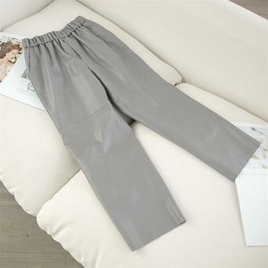 Genuine Leather Harem Pants Women's Real Sheepskin Trousers High Waist Plus Size Women Pants Elastic Waist Streetwear 211216