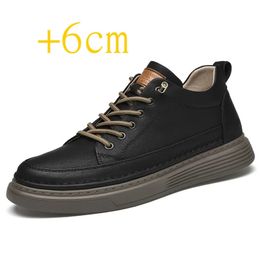 Chaussures d'aspiration en cuir authentique augmentant les hommes de semelle intérieure 6cm Sneakers Sport 231221