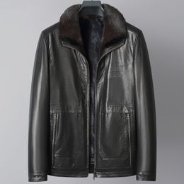 Jackets de cuero genuino para hombres Real Mink Fur Chaqueta de invierno Espacio de abrigo