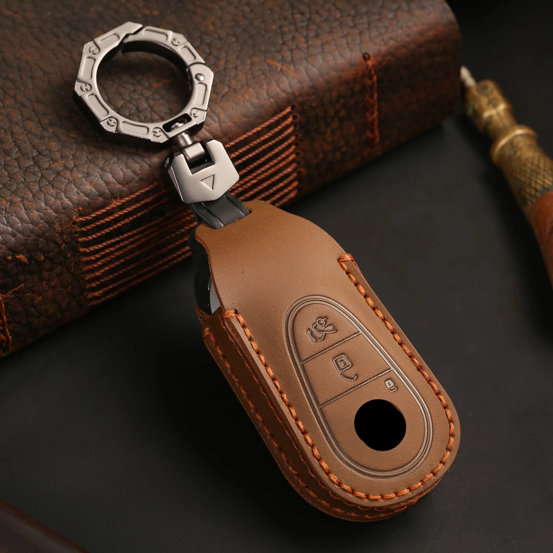 Genuine Leather Key Cover for Mercedes Benz S Class W223 2020 2021 Car Interior Accessories Keyring Shell Fob Case Holder