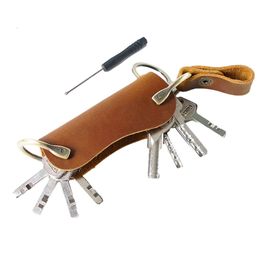 Clés en cuir véritable porte-cartes organisateur clés Clip dossier EDC extérieur Portable clés de ménage outils de poche avec porte-clés