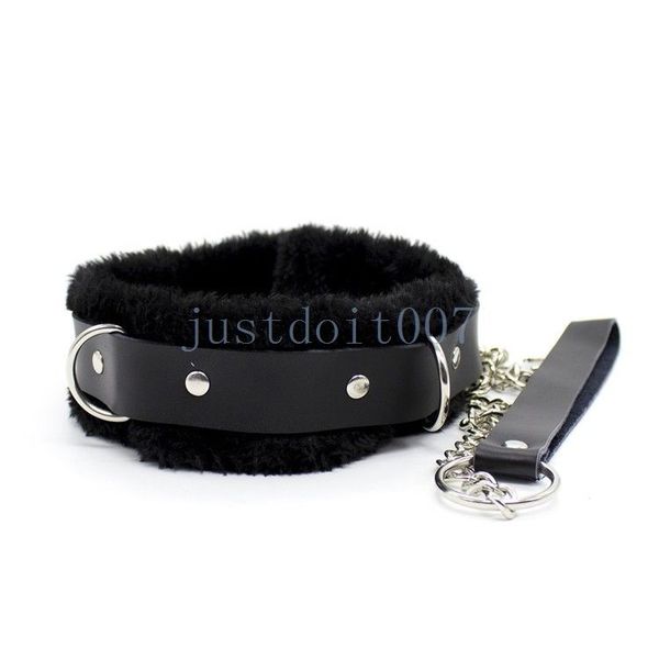 Bondage cuero genuino bloqueo collar cadena correa cuello restricción rizado esclavo cosplay R987