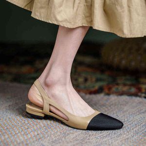 Echt lederen luxe merk patchwork ronde teen casual dame mode schoenen zomer slingbacks plus maat 42 43 dames platte sandalen g220525