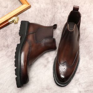 Cuir véritable hommes cheville noir marron sans lacet robe élégante homme haute qualité formelle automne bottes chaussure
