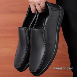 Véritable cuir hommes chaussures décontractées marque de luxe formel affaires hommes mocassins respirant sans lacet mâle conduite noir 22044