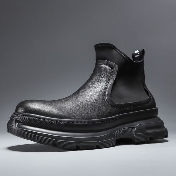 G￩n￩reaux en cuir hommes Bottes de chemin￩e plate-forme High Male Male Chelsea Boot Flexibilit￩ pour hommes Sneakers d'outils