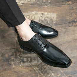 Véricères en cuir hommes crocodiles robes chaussures en cuir à lacets de mariage chaussure de fête de secteur affaires Oxfords Flats plus taille 38-48