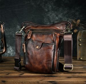 Echte lederen mannen Design Casual Brown Classic Schouder Sling Bag Fashion Travel Fanny Taille Belt Pack Leg Bag 2115DC T2007185176178