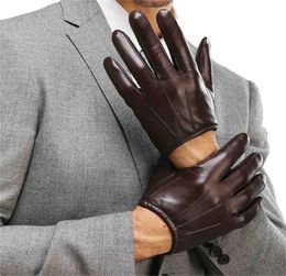 Gants en cuir véritable pour hommes, gants décontractés en peau de mouton, noir et marron, cinq doigts, Style court, gants de conduite pour hommes M017PQ2 2010208986861