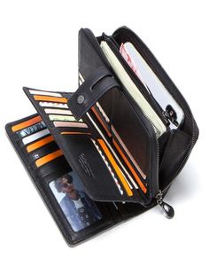Hommes en cuir véritable portefeuille long avec supports de cartes mâles à glissière à fermeture éclair pour le téléphone pour téléphone portable portefeuille de luxe 9217171