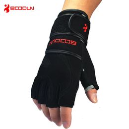 Echt leer Heren Crossfit-handschoenen met halve vingers Gym Fitness Trainingshandschoenen Workout Sport Bodybuilding Gewichtheffen Handschoenen 240123