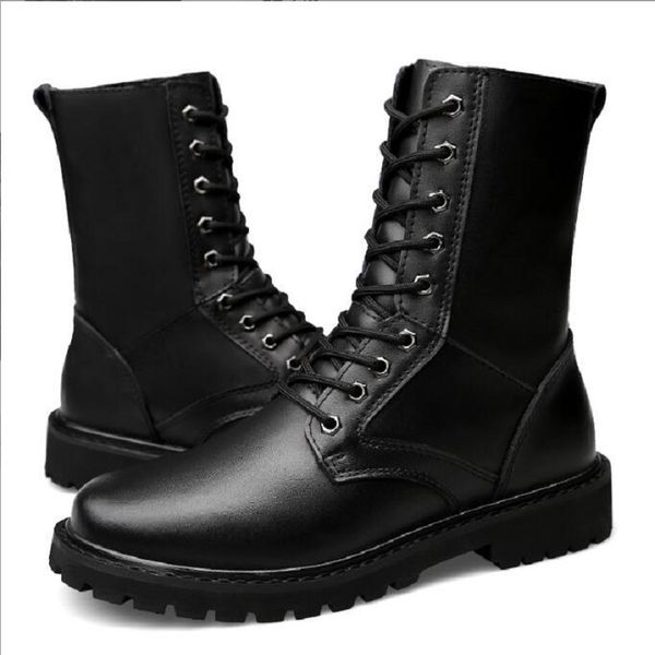 Botas de moto de cuero genuino para Hombre, zapatos casuales para caminar de caza, Botas altas para el desierto, Botas para Hombre, negro D2A59