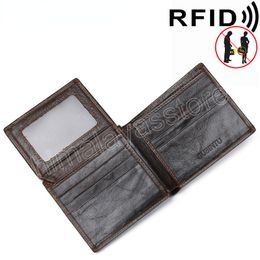 Echte lederen herenportemonnee RFID-bescherming anti-magnetische anti-diefstal retro minimalistische kaarthouder ultradunne munt portemonnee