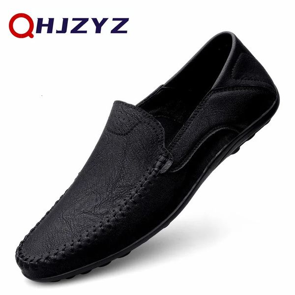 Zapatos de cuero genuinos zapatos para hombres casuales mocasins marca italiana deslizamiento transpirable en la zapatilla de bote masculino tamaño 47 240129