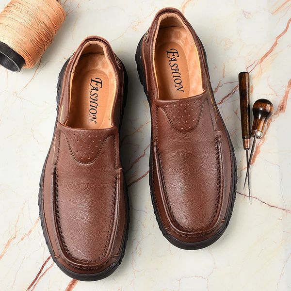 Zapatos de cuero genuino para hombre, mocasines informales de alta calidad para hombre, mocasines, zapatos náuticos transpirables, zapatos de conducción de estilo vintage 240109