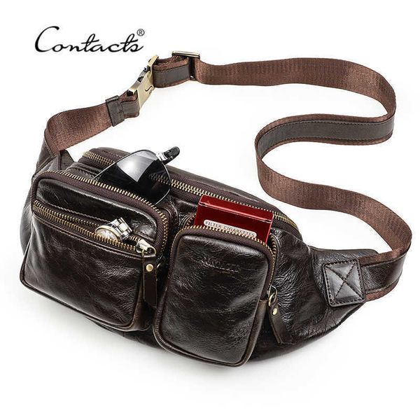 Véritable cuir hommes taille Pack multifonction petit sac à bandoulière voyage Fanny sacs de poitrine décontractés pour homme 221101