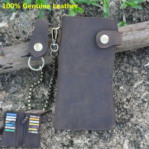 Carteras de cuero genuino para hombres Monederos de moda para hombre Cartera larga de diseñador vintage con cremallera de cuerda Titulares de tarjetas bancarias de bolsillo para teléfono celular