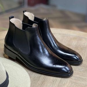 Bottines en cuir véritable pour hommes, bottines à enfiler, noir et marron, pour chaussures formelles, bottes italiennes