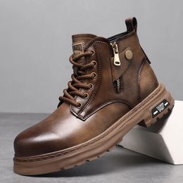Chaussures pour hommes en cuir authentiques Hightop Fashion Boots Motorcycle imperméable Street Style Malence Male Casual High Quality 240419