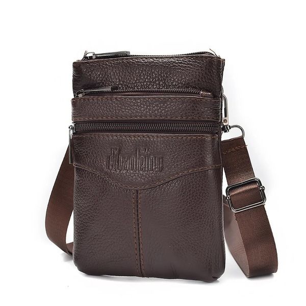 Sac de taille en cuir véritable pour hommes sac de téléphone portable avant en peau de vache pour loisirs daffaires sac à bandoulière Oblique de petite taille pour homme 240307