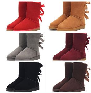 Cuero genuino medio Aus U3280 Arco mujer botas de nieve Suave y cómoda Piel de oveja mantener caliente bota dama niña Hermoso regalo de cumpleaños de Navidad G3280