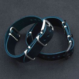 Lederen NAVO-riem 20mm 22mm 24mm Zwart Blauw Zulu Horlogeband Ring Gesp Mannen Vervangende Armband Band Watch Accessoires