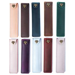 Echte lederen penzak Holder Single Pencil Bag Pens Case met Snap -knop voor Rollerball Fountain Ballpoint