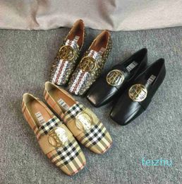 Echt lederen plaid dames voeten over casual single schoenen canvas een voet pedaalbord schoenen Koreaanse editie trendy damesschoenen