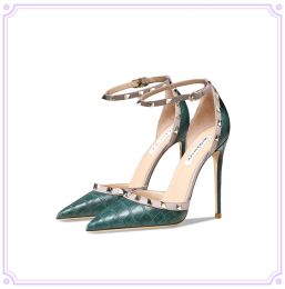 Chaussure à talons pointus en cuir authentique 2023 Sandales féminines Pumps sexy rivet High Heels Women Gladiator Sandals Shoe 10 cm