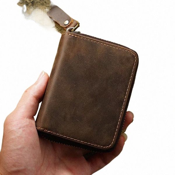 Porte-cartes en cuir véritable Rfid anti-magnétique de grande capacité, style rétro vintage pour portefeuille unisexe Y8u4 #