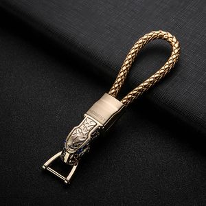 Echt lederen touw Hoogwaardige auto Keychain Leopard Head Unisex Key Ring voor Jaguar Holiday Jewelry Creativiteit Verjaardagsgeschenken
